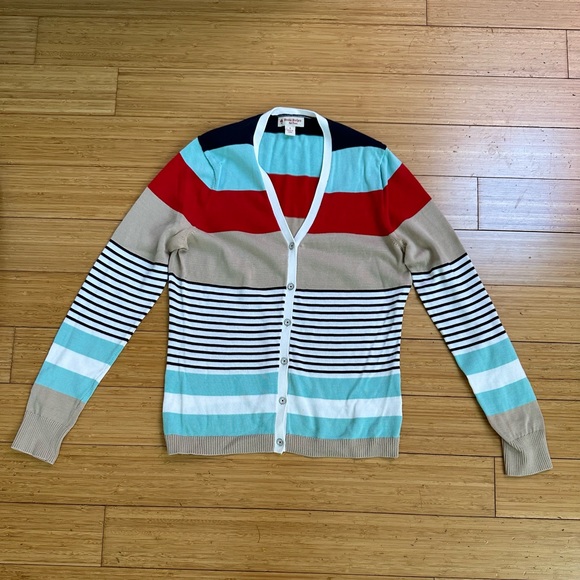 Brooks Brothers Womens Cotton  Striped Knit Cardigan Sweater Size Small - Picture 2 of 6